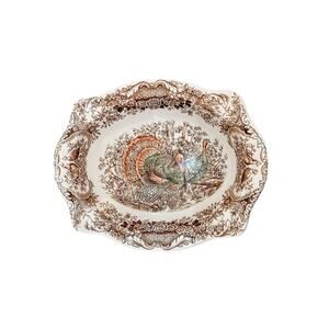 Vintage Johnson Bros Wild Turkeys Native American Windsor Ware Vegetable Bowl